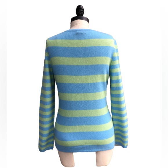 100% Cashmere Striped Stripes Blue Green Knit Sweater Top Medium - Picture 7 of 10